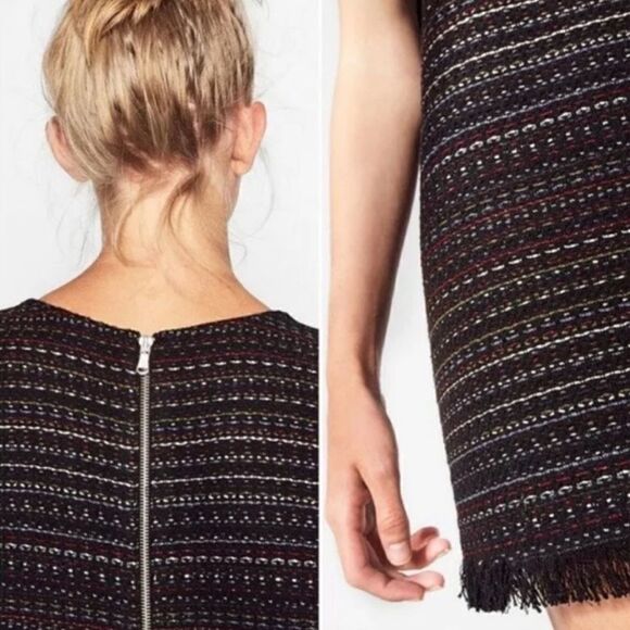 Zara Trafauc Black Colorful Chunky Tweed Fringe Mini Dress - Picture 5 of 14